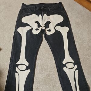 MNML Black and White Skeleton Print Relaxed Jeans